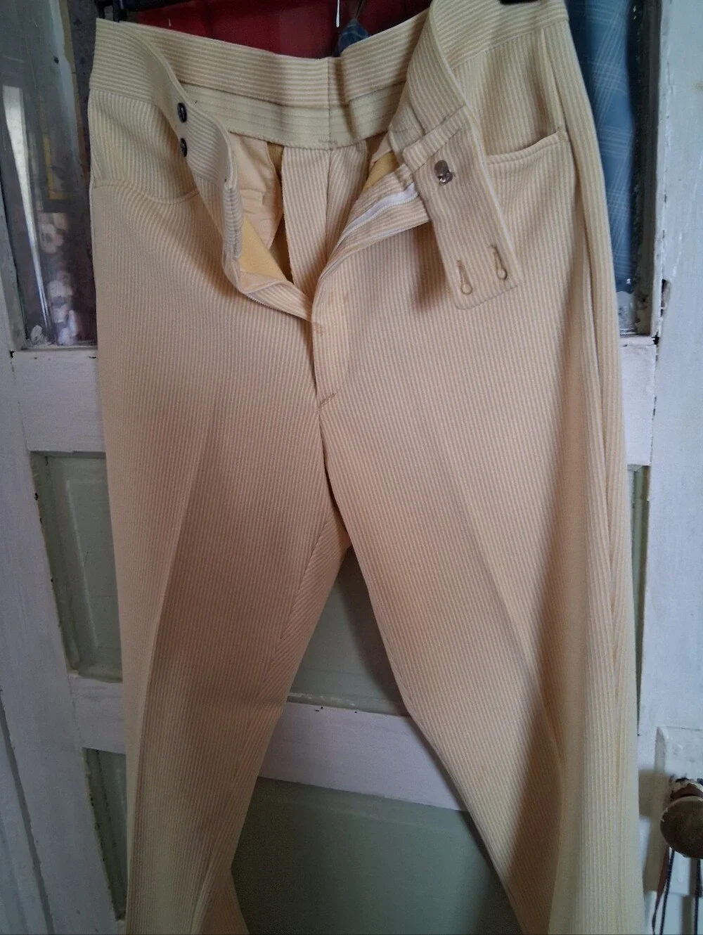 Men's Cream Corduroy Pants - Classic Straight Fit Vintage Item